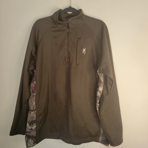 Browning Pullover Jacket 1/4 Zip Hunting Men XL Long Sleeve Brown Camo Siding - Picture 1 of 10
